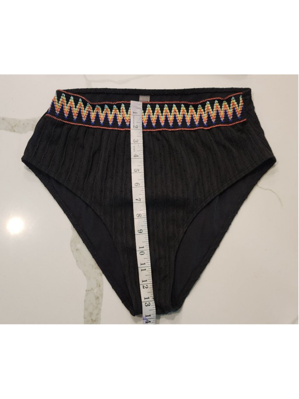 Black 1XL High Waisted Bikini Set Crisscross Straps Rainbow Embroidered Ribbed - Picture 5 of 12